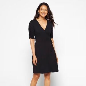 41 HAWTHORN | Elisse Ruched Sleeve Surplice Dress | Black | XL | Like New